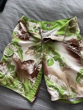 Anchor Blue Green, Brown & White Floral Swim Shorts